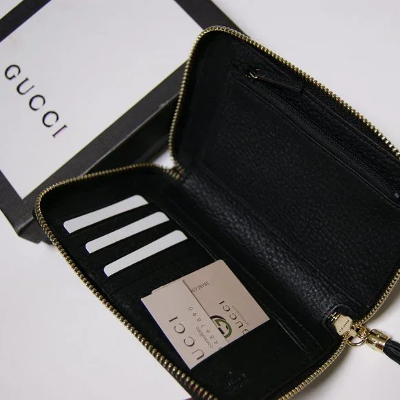 New Gucci Soho Black Leather Unisex Zip Around Wallet Purse - Picture 2 of 7